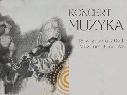 Koncert Muzyka Gór; grafika z gadoszem i skrzypkiem z obrazu Jana Wałacha