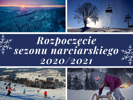 Rozpoczęcie sezonu narciarskiego 2020/2021; widok na stok, narciarze, dziewczynka z sankami, wyciąg narciarski, widok na ośnieżone góry
