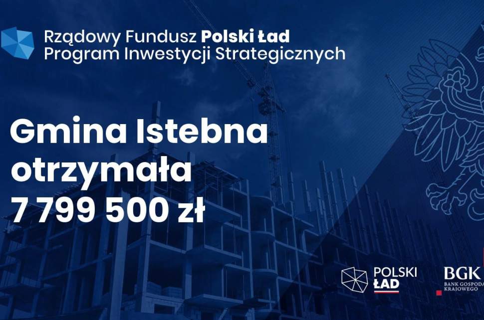 Baner informujący o wsparciu  z programu Polski ład w kwocie 8 mln zł